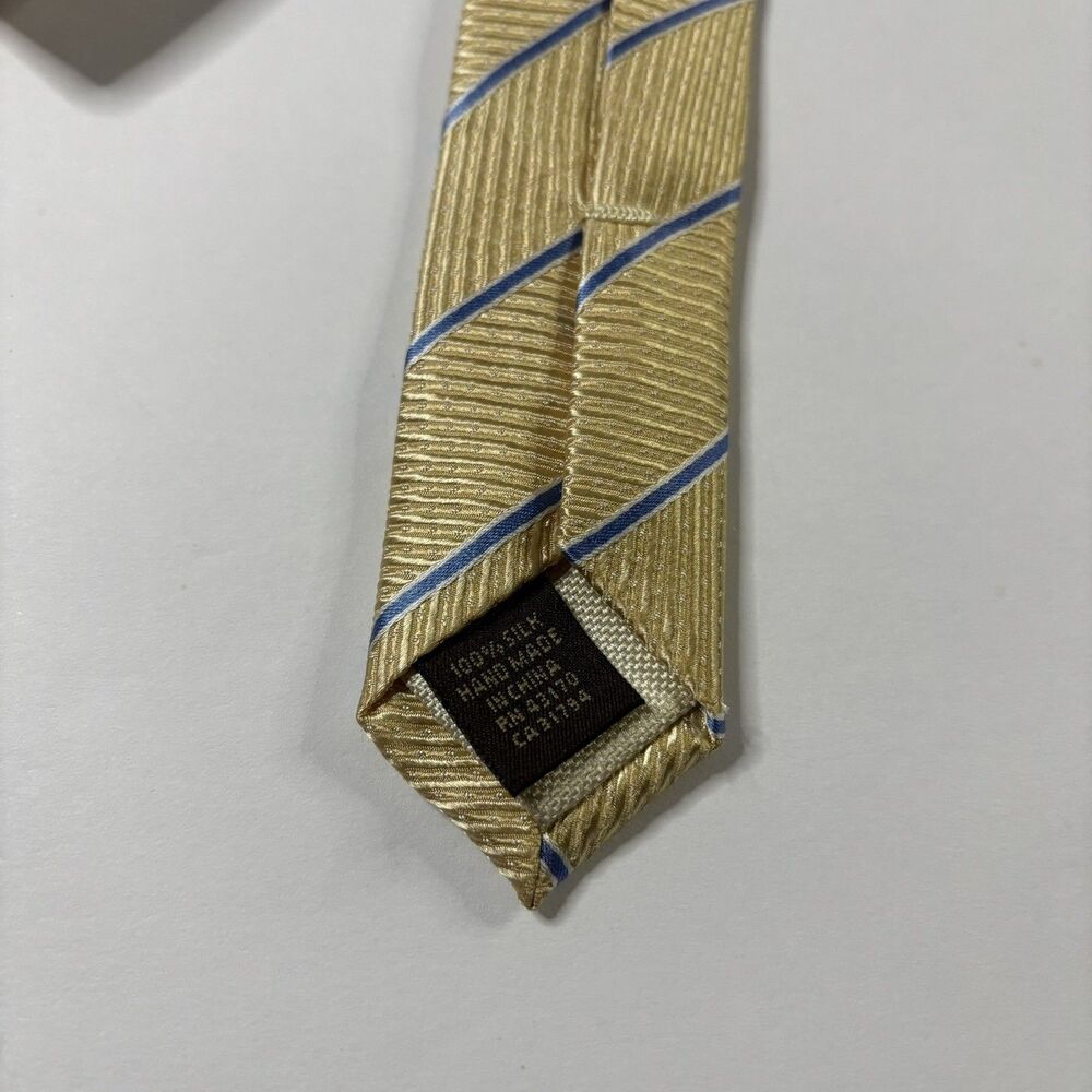 Tasso Elba Men's Business Neck Tie Yellow Blue Stripes Repp 100% Silk - Picture 3 of 8